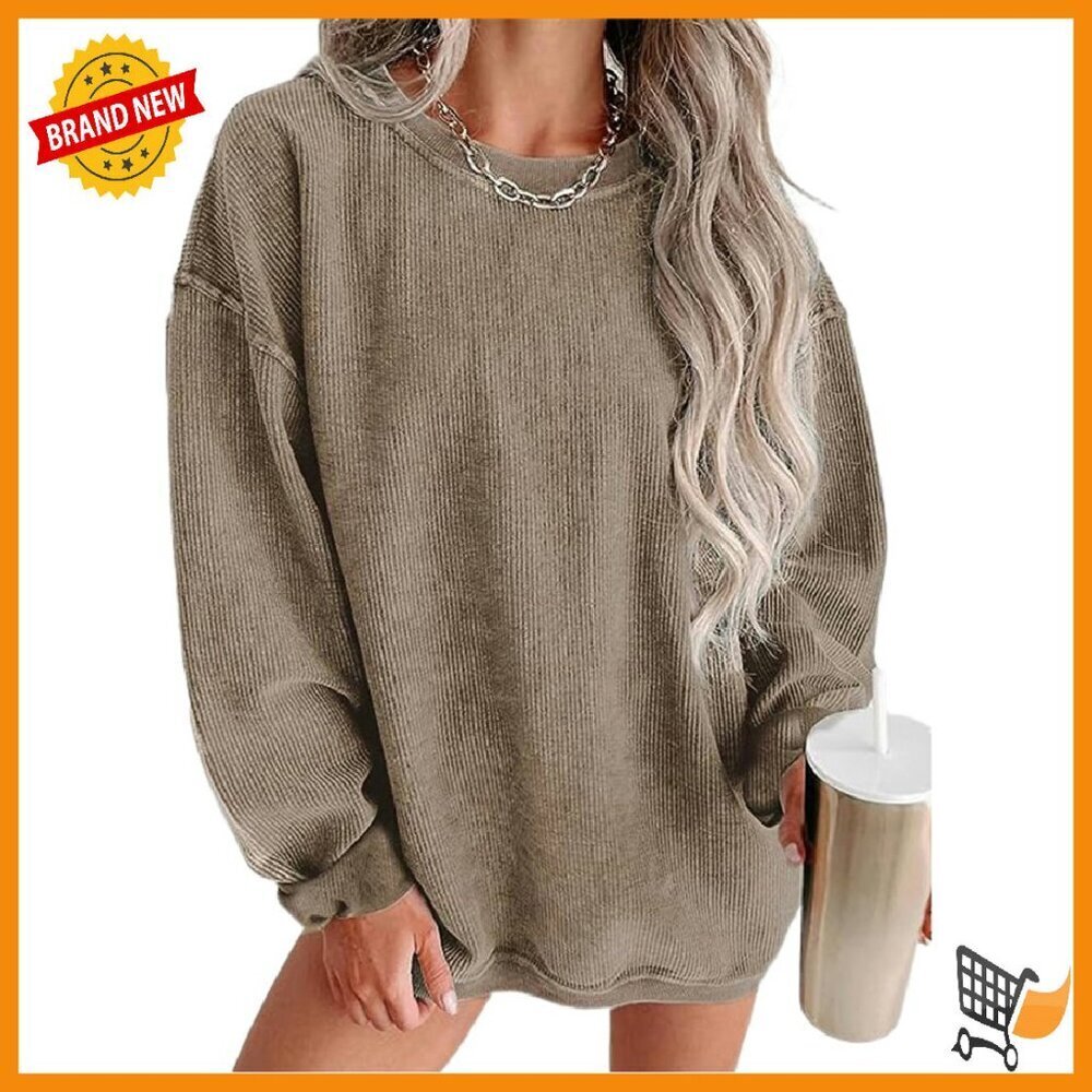 Oversized Corduroy Crewneck Sweatshirt Women's Long Sleeve Pullover
